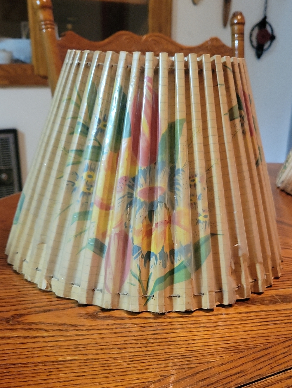 Vintage 1930~58 Colman Parchment Paper Pleated Floral Lampshade